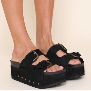 Intentionally Blank Black Platform Slide Sandals